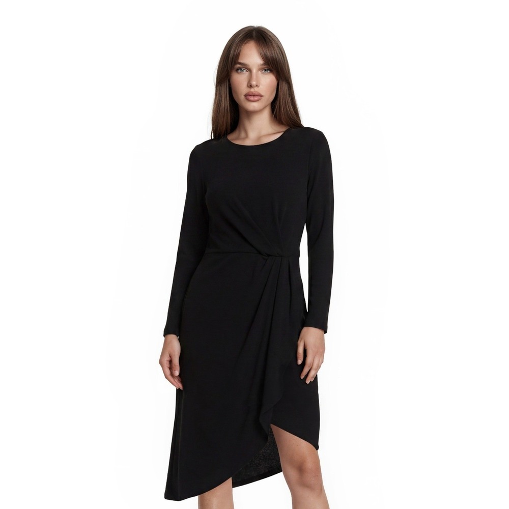 Julia Jordan Dress Women's Size 8 Black Long Sleeve Asymmetrical Draped